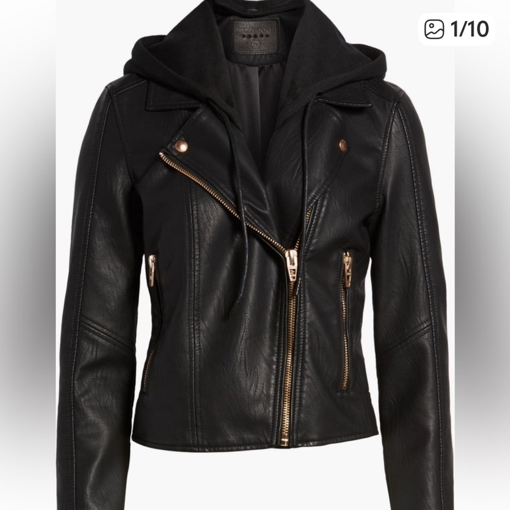 Blank NYC Black Leather Jacket with Gold Accents NWOT